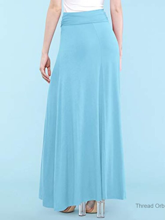 Lightweight Maxi Skirt with Foldover Waistband, Rayon Spandex Fabric - Picture 4 of 6